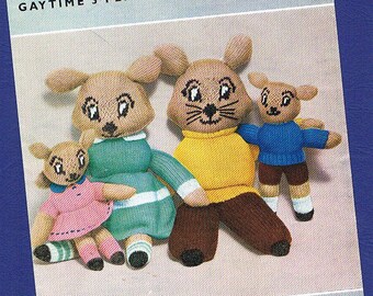 Original Vintage Knitting Pattern Robin 848 - The Flippity Flop Family Toys Dolls in 3-Ply Yarn