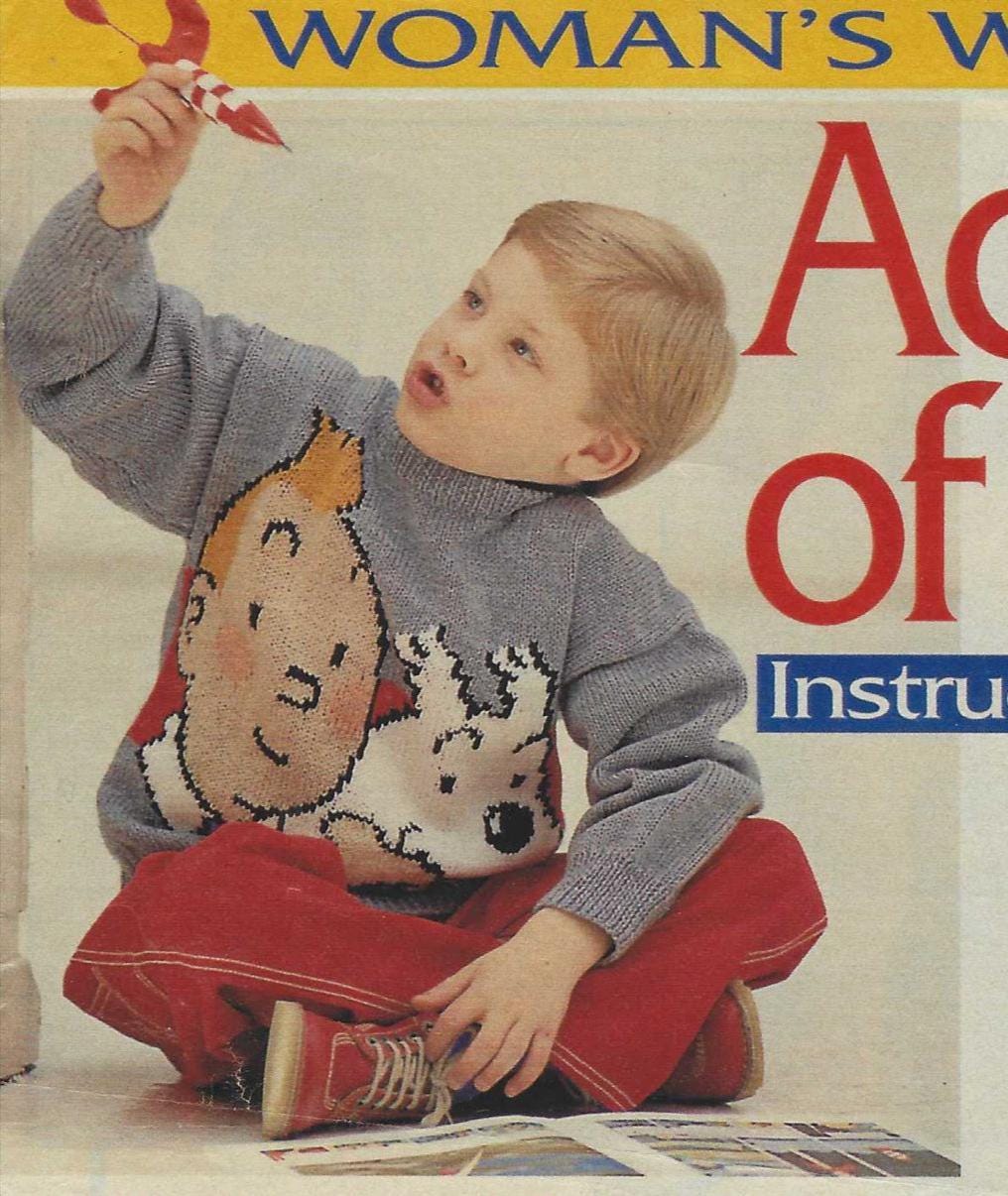 Knitting Pattern: Tintin Snowy Intarsia Picture Sweater Jumper, DK