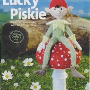 Alan Dart Knitting Pattern, Lucky Piskie: Pixie Toy Doll in Double Knitting. Pages from Simply Knitting Magazine.