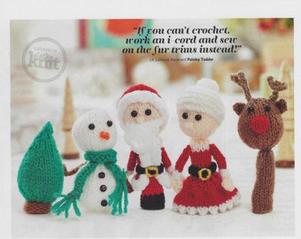 Knitting Pattern Festive Christmas Finger Puppets Toys in Double Knitting: Pages Removed from Let's Knit Magazine.