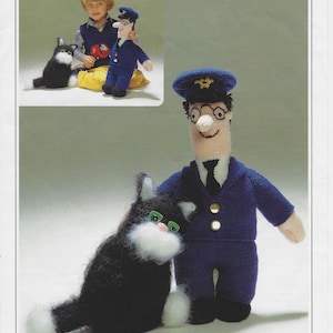 Vintage Wendy Knitting Pattern Leaflet 2261: Postman Pat and Jess the Cat Toys (Dolls) in Double Knitting, Joy Gammon.