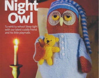 Alan Dart Knitting Pattern, Night Owl Toy Doll in Double Knitting: Pages from Simply Knitting Magazine.