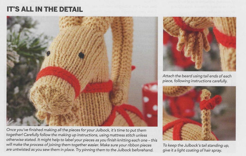 May include: Close-up of a knitted Julbock, a traditional Christmas goat figure. The figure is beige with red accents, including a harness and details. The text "IT'S ALL IN THE DETAIL" is at the top of the image.