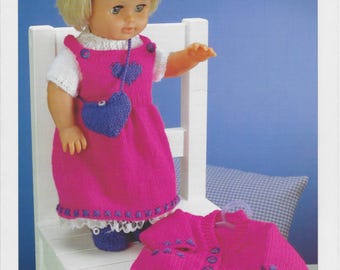 Hayfield Knitting Pattern Leaflet 3121, Dolls Clothes: Pinafore Dress, Cardigan, Sweater, Shoes & Bag for 12-22in Dolls, Double Knitting.