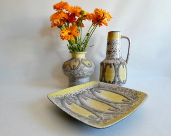 Vintage set studio ceramic vase & bowl by Strehla DDR ceramics from the 60s - handle vase - table decoration - vase bowl - gift