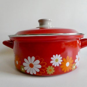 Enamel pot from the 70s Vintage pot with lid Red enamelled pot 1970 cooking pot image 1