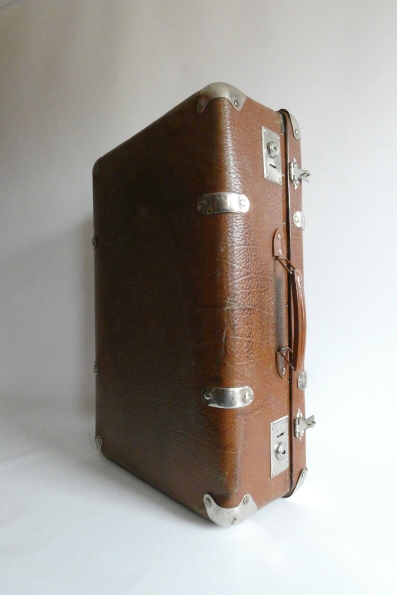 Vintage vulcanized fiber suitcase from the 60s suitcase made of leather stone or cottonid travel suitcase Odtimer shabby decoration country house image 7