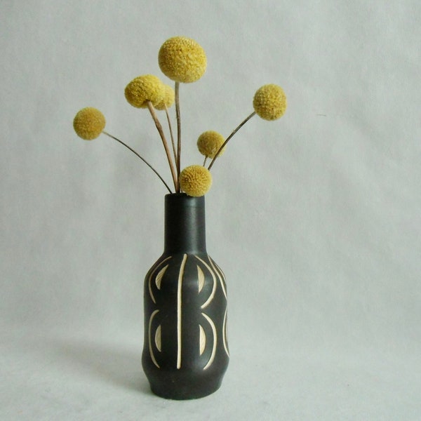 Piesche & Reif schwarz Keramik - Vase mit Sgraffito - Muster - DDR  Keramik - 50er Jahre - Keramik Vase 60er Jahre - Vintage Wohnaccessoires