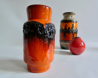 Vintage Keramik Vase - Fat Lava aus den 60er Jahren - german ceramic - Vintage Vase - Scheurich Westdeutschland schwarz rot