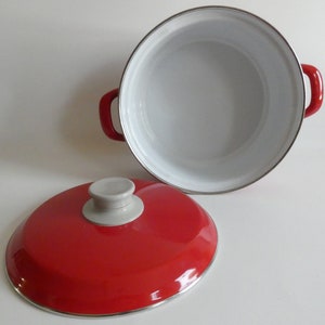 Enamel pot from the 70s Vintage pot with lid Red enamelled pot 1970 cooking pot image 9