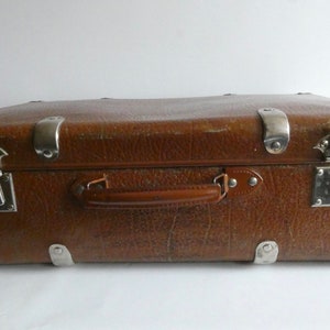 Vintage vulcanized fiber suitcase from the 60s suitcase made of leather stone or cottonid travel suitcase Odtimer shabby decoration country house image 2