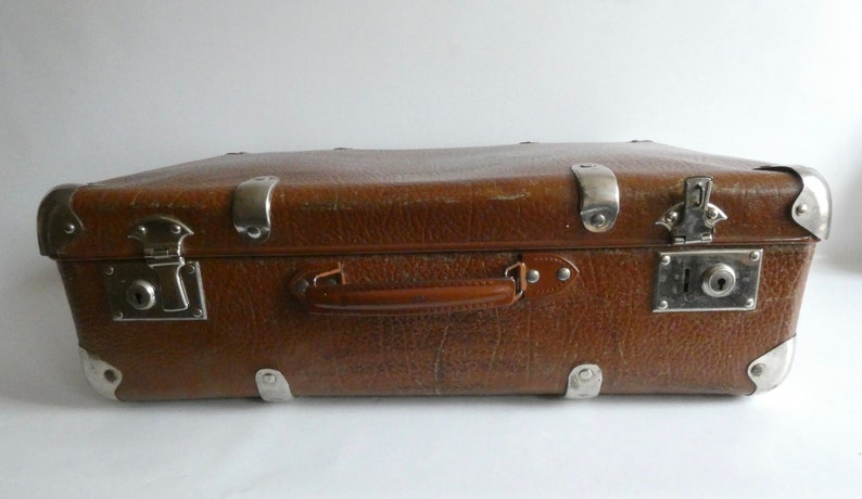 Vintage vulcanized fiber suitcase from the 60s suitcase made of leather stone or cottonid travel suitcase Odtimer shabby decoration country house image 2