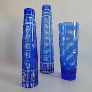 Elegant crystal vase by Friedrich Glas olive cut vintage glass vase blue RESIN CRYSTAL design flower vase image 2