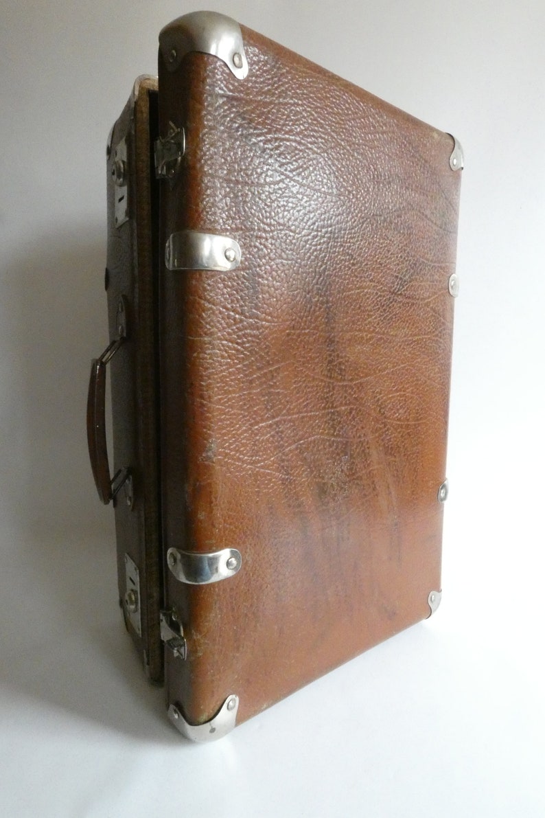 Vintage vulcanized fiber suitcase from the 60s suitcase made of leather stone or cottonid travel suitcase Odtimer shabby decoration country house image 5