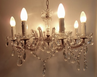 Crystal chandelier from the 60s with 6 arms - hanging lamp - ceiling lamp - glass crystal chandelier - ceiling chandelier - castle