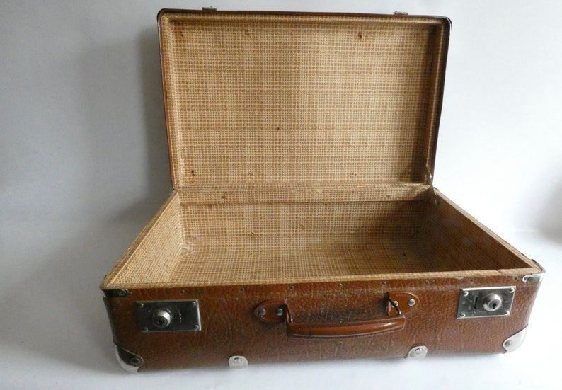 Vintage vulcanized fiber suitcase from the 60s suitcase made of leather stone or cottonid travel suitcase Odtimer shabby decoration country house image 3