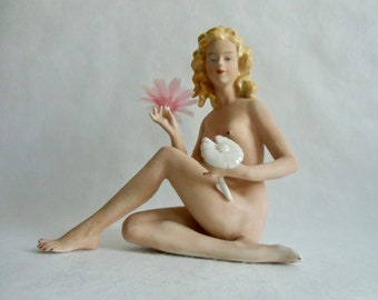 Porcelain figure Apel porcelain from the 60s - nude figure woman with dog - nude sculpture - young naked woman - Christmas gift