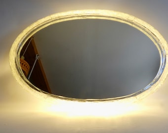 Wandspiegel beleuchtet von Duscholux Spiegel Eisspiegel - ovaler Spiegel  Acryl Mid Century Eisglas Spiegel - Badspiegel - Lampe Acryl.