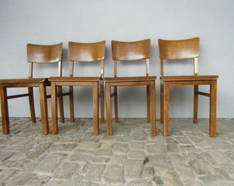 4 wooden chairs from Ama model 300 from the 50s, Bauhaus chair, stable wooden chair, kitchen chair, dining room chair, design classic, teacher's chair