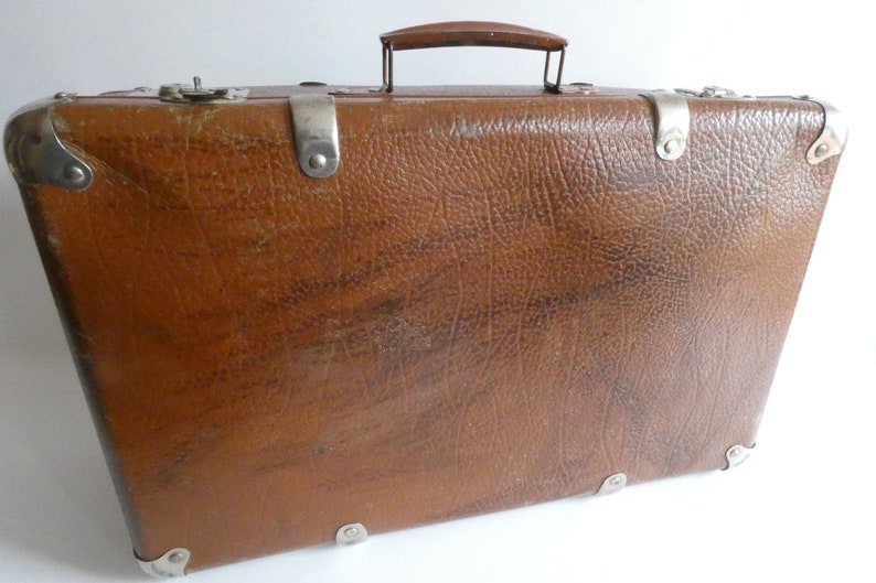 Vintage vulcanized fiber suitcase from the 60s suitcase made of leather stone or cottonid travel suitcase Odtimer shabby decoration country house image 8