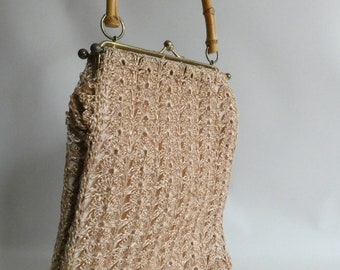 Vintage bag from the 60s - raffia bag - boho style - crochet bag - straw handbag - vintage bag