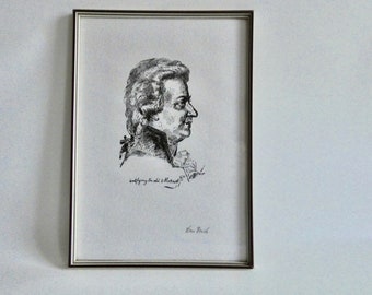 Vintage Wolfgang Amadeus Mozart In Profile by Hans Bosch from the 60s - framed picture