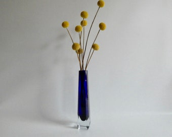 Block vase - glass vase blue - exclusive - Sommerso Murano blue - Decoration - flashed glass - Interior facets luminous 1970