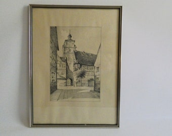 Vintage picture from the 60s - framed by MATTH. METZNER SEN Paper Book Art Bamberg - picture framed