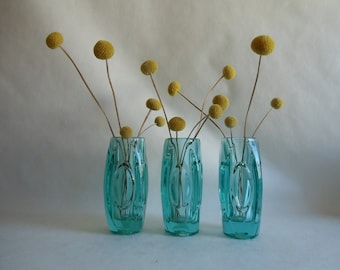 Vintage Glasvase - Pressglas türkis blau - Entwurf von  Rudolf Schrötter aus den 50er Jahren - Bohemien style - Böhmisches Glas