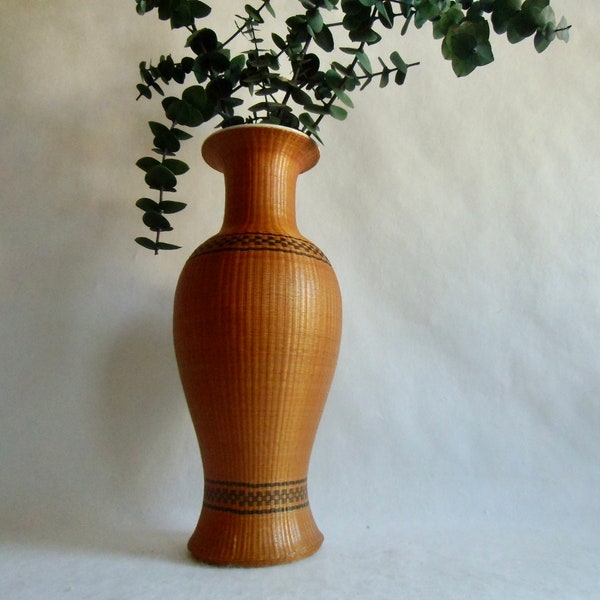 Vintage Bambus über Porzellan Vase gewebt 1940 Rattan Kunst Geflecht - seltene Vase - Natural Vase - Antike - Boho Vase - Haar Bambusvasen