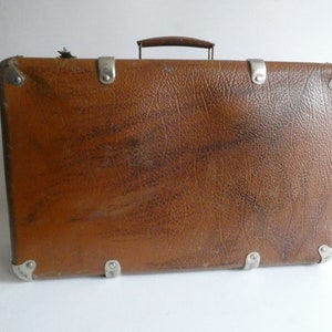 Vintage vulcanized fiber suitcase from the 60s suitcase made of leather stone or cottonid travel suitcase Odtimer shabby decoration country house image 1