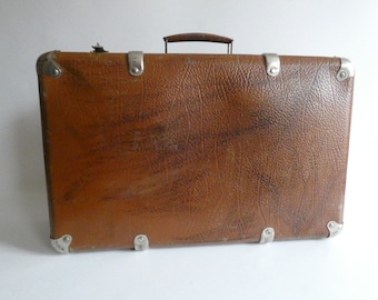 Vintage vulcanized fiber suitcase from the 60s - suitcase made of leather stone or cottonid - travel suitcase - Odtimer - shabby decoration country house