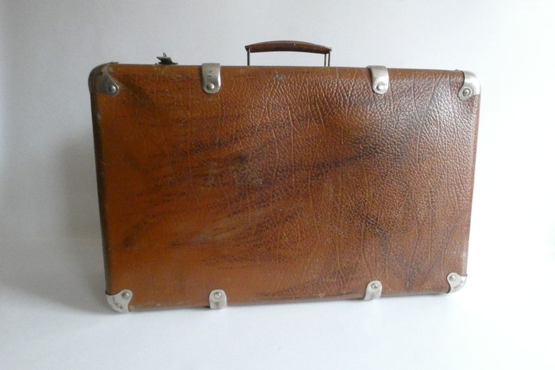 Vintage vulcanized fiber suitcase from the 60s suitcase made of leather stone or cottonid travel suitcase Odtimer shabby decoration country house image 1