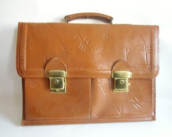 Vintage brown leather briefcase Ivoli - UNISEX bag from the 60s - student or teacher bag - leather bag office bag boho