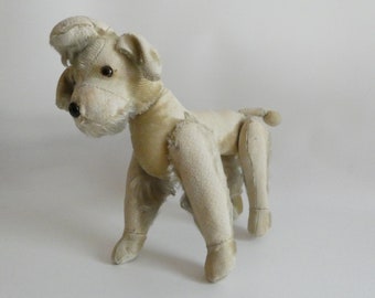 Small Vintage Dog from the 60s Made in U.S. Zone Germany - old stuffed toy poodle - antique toy - 4-fold jointed - collecting