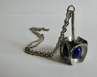 Anhänger von Jorgen Jensen 1960er - Lapislazuli Zinn Modernist - Vintage Dänische Halskette aus den 60er Jahren - Kette mit Stempel Geschenk