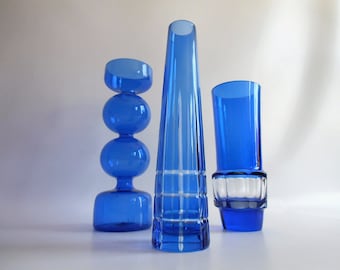 Crystal glass vase - lead crystal glass - vintage glass vase - vase glass vase overlaid glass - lead crystal blue cut - art glass