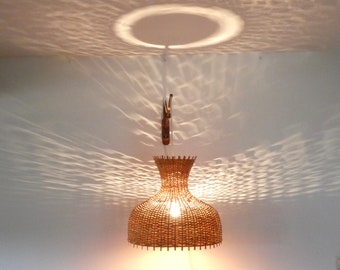 Vintage Wandlampe aus den 60er Jahren Skandinavische - Korb Lampe Rattan Geflecht - Mid Century - Schirm Boho