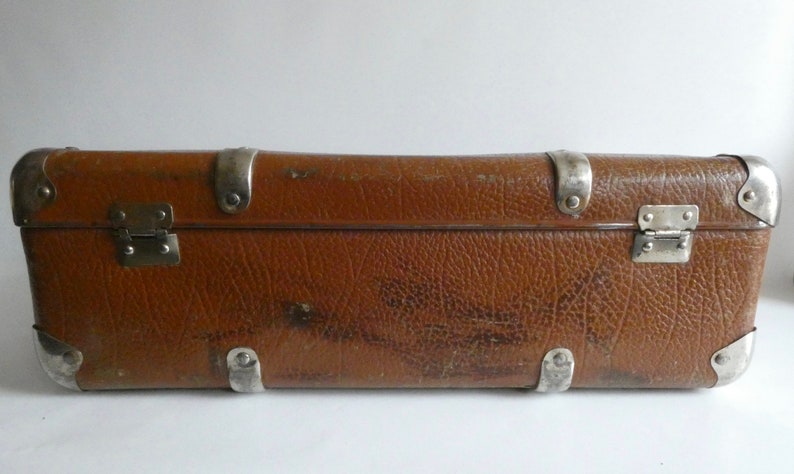 Vintage vulcanized fiber suitcase from the 60s suitcase made of leather stone or cottonid travel suitcase Odtimer shabby decoration country house image 6