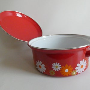 Enamel pot from the 70s Vintage pot with lid Red enamelled pot 1970 cooking pot image 3