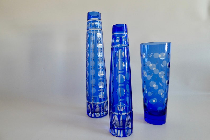 Elegant crystal vase by Friedrich Glas olive cut vintage glass vase blue RESIN CRYSTAL design flower vase image 4