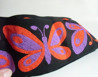 Webband 6 m aus den 70er Jahren -  Vintage Schmetterling bunte Borte Animal - Textil - Ornamente - Flower Power - Boho breites Bordürenband