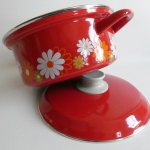 Enamel pot from the 70s Vintage pot with lid Red enamelled pot 1970 cooking pot image 7