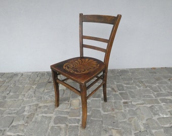 Vintage original Stuhl mit Brandmalerei aus den 30er Jahren -Antik  Küchen Wirtshaus Stuhl - Chair Kneipenstühle - Thonet Stil - Jugendstil