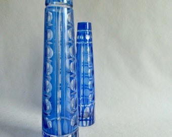 Elegante Kristall Vase von Friedrich Glas - Olivenschliff - Vintage Glasvase blau - Blumenvase HARZKRISTALL  - Kunst Glas Vase