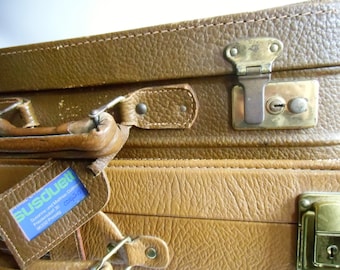 Charmanter alter Koffer aus Leder - 60er Jahre - Tweed Suitcase - Oldtimer Koffer -  antik shabby Vintage Reisekoffer