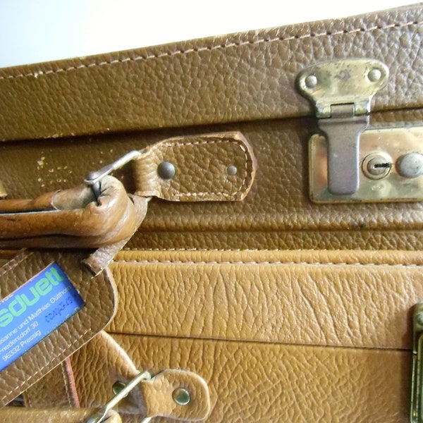 Charmanter alter Koffer aus Leder - 60er Jahre - Tweed Suitcase - Oldtimer Koffer -  antik shabby Vintage Reisekoffer