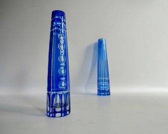 Elegante Kristall Vase von Friedrich Glas -  Olivenschliff - Vintage Glasvase blau - Blumenvase HARZKRISTALL