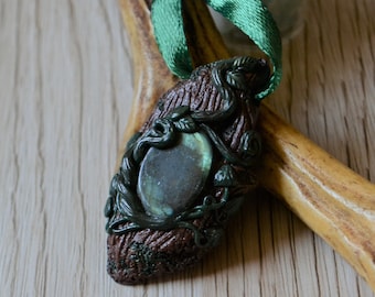 Labradorite faerie pendant - Handmade clay necklace - Woodland fairy jewelry - Enchanted forest jewelry - Nature pendant - OOAK