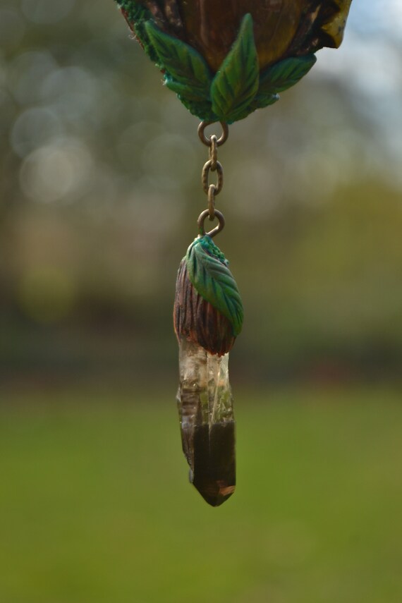 OOAK Jewelry Polymer Clay Faux gold Tiger Eye Necklace